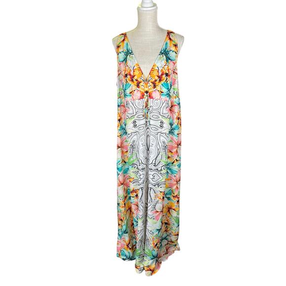 Victoria’s Secret Women's XL Watercolor Floral Maxi Slip Dress Lightweight Beach - Picture 2 of 8